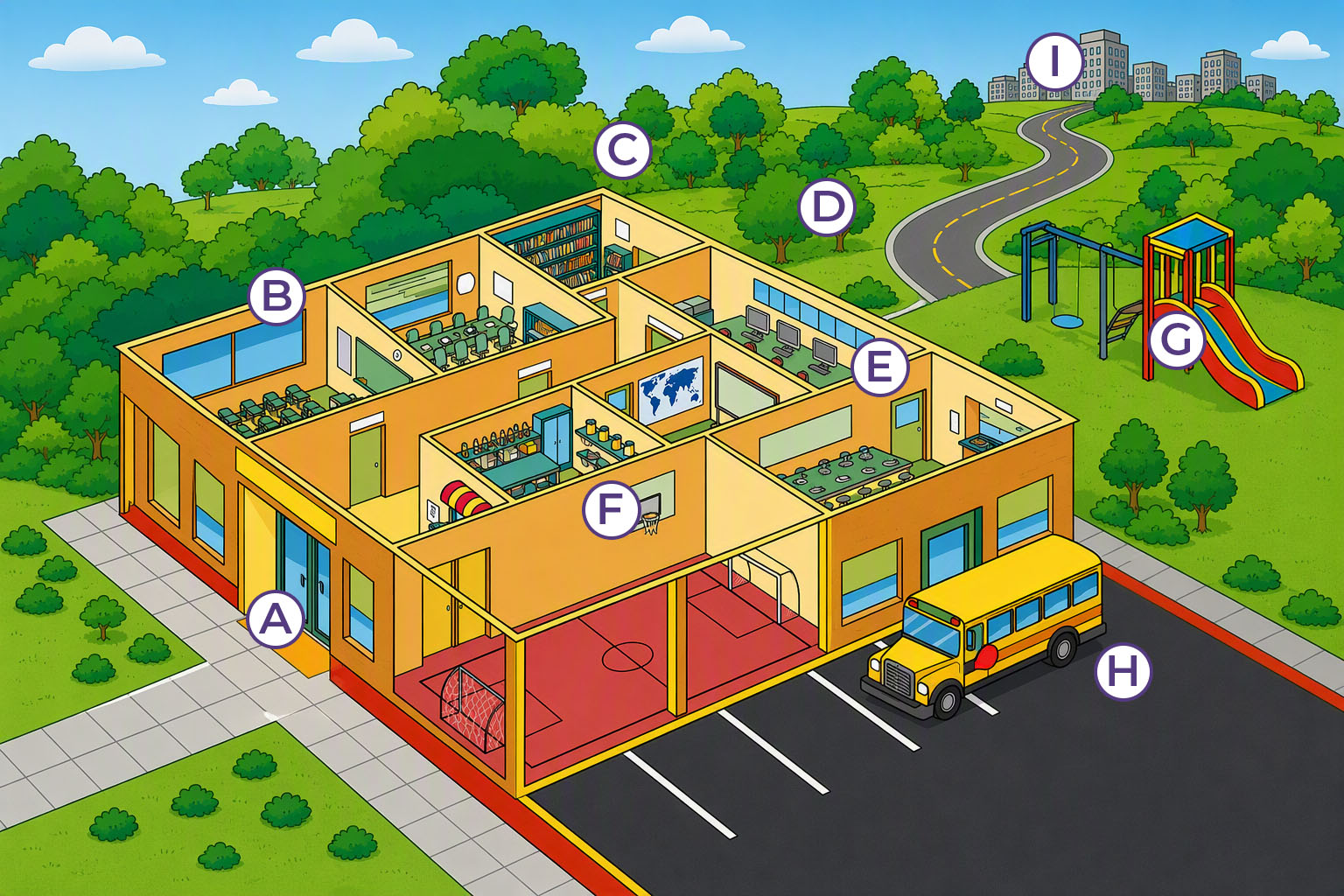Map of school building showing different rooms